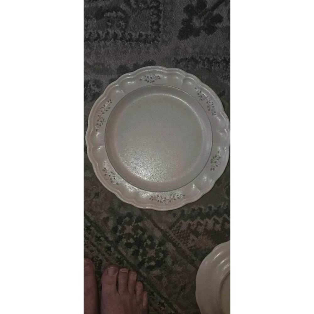 Pfaltzgraff dinnerplate  featuring a beige  with a scalloped edge. Set of 2